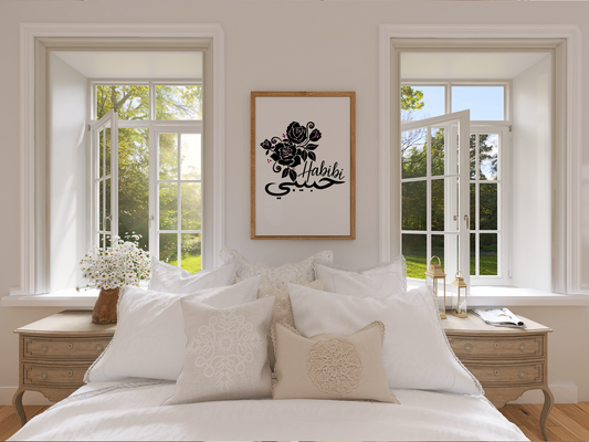 Art Print — Habibi Arabic Calligraphy Floral Wall Art | Original Hand-Drawn Design