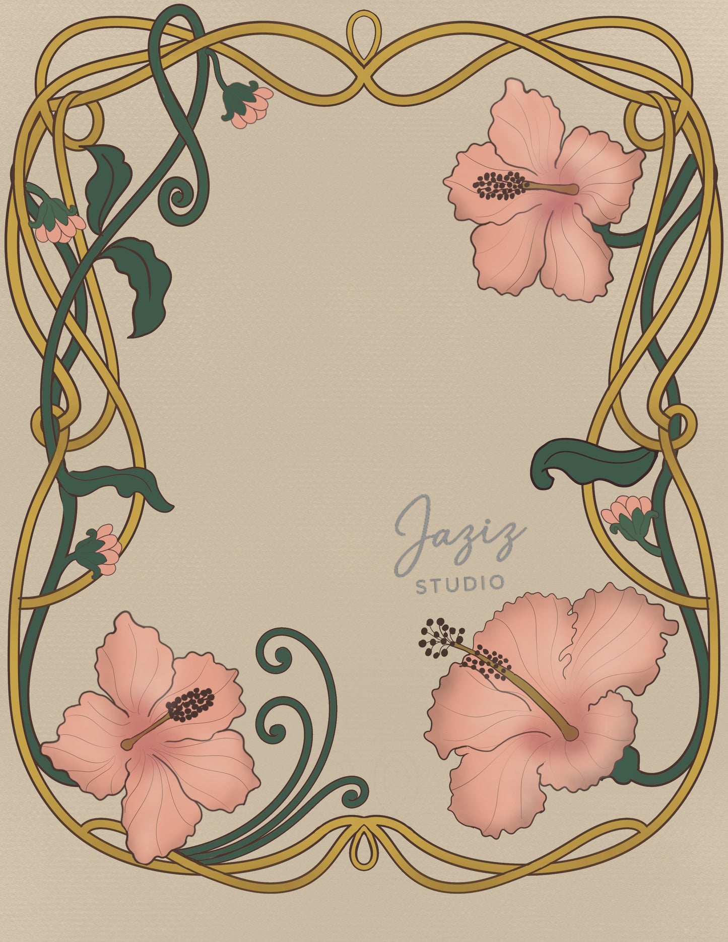 Hibiscus Reverie | Art Nouveau Botanical Frame – US Letter