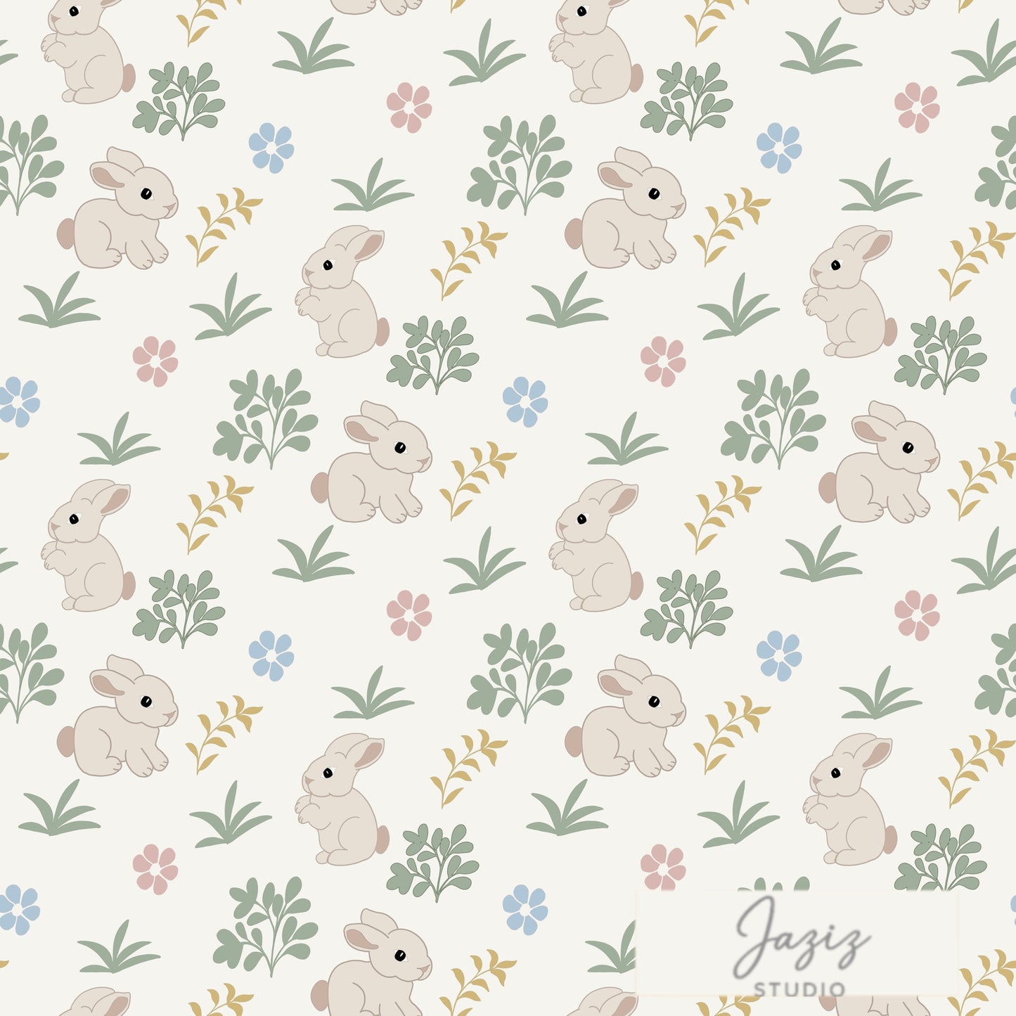 Scandi Bunny Garden Nursery Pattern – Seamless Digital Download