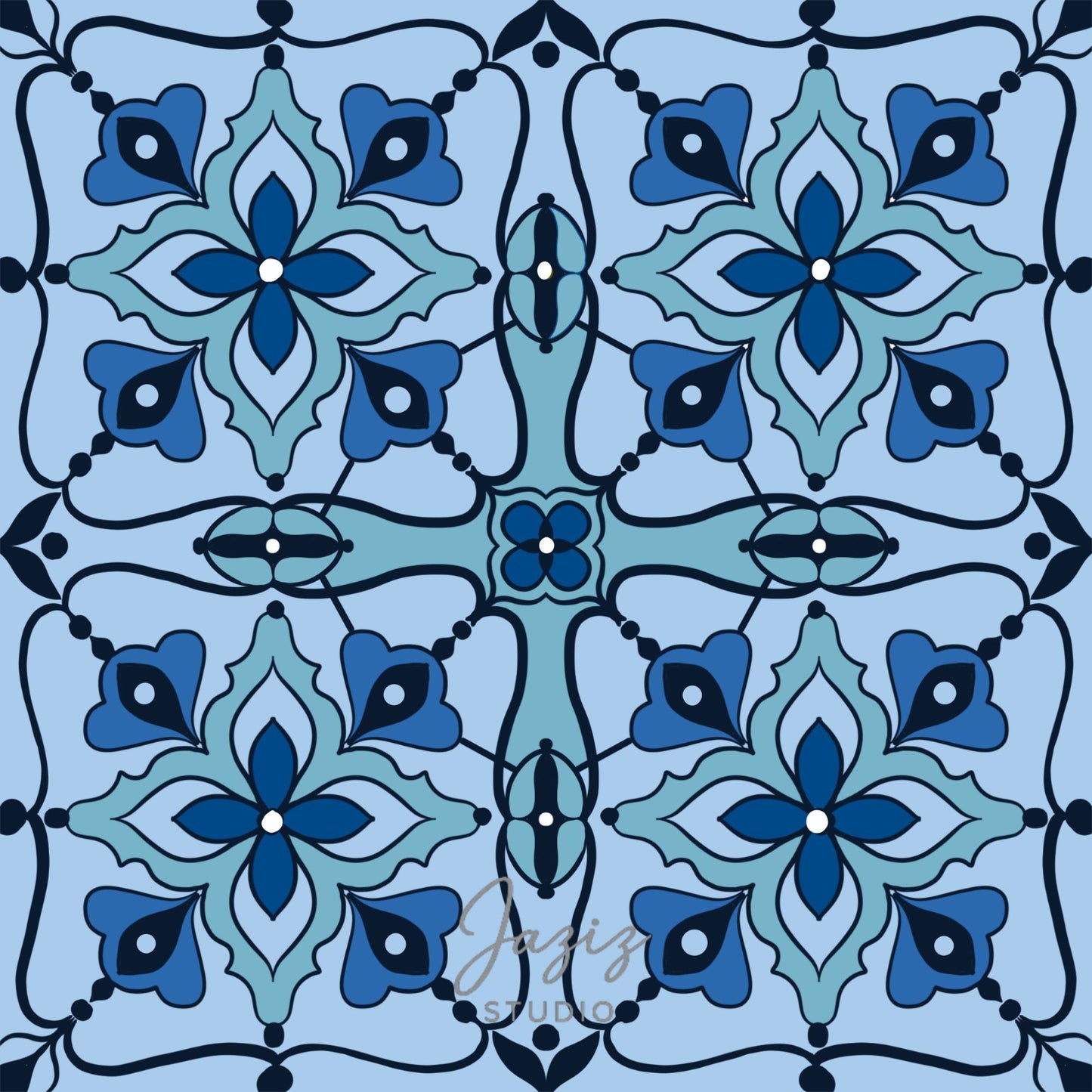 Moroccan Zellige Tile Pattern Digital Download Blue Teal Navy Geometric Print File