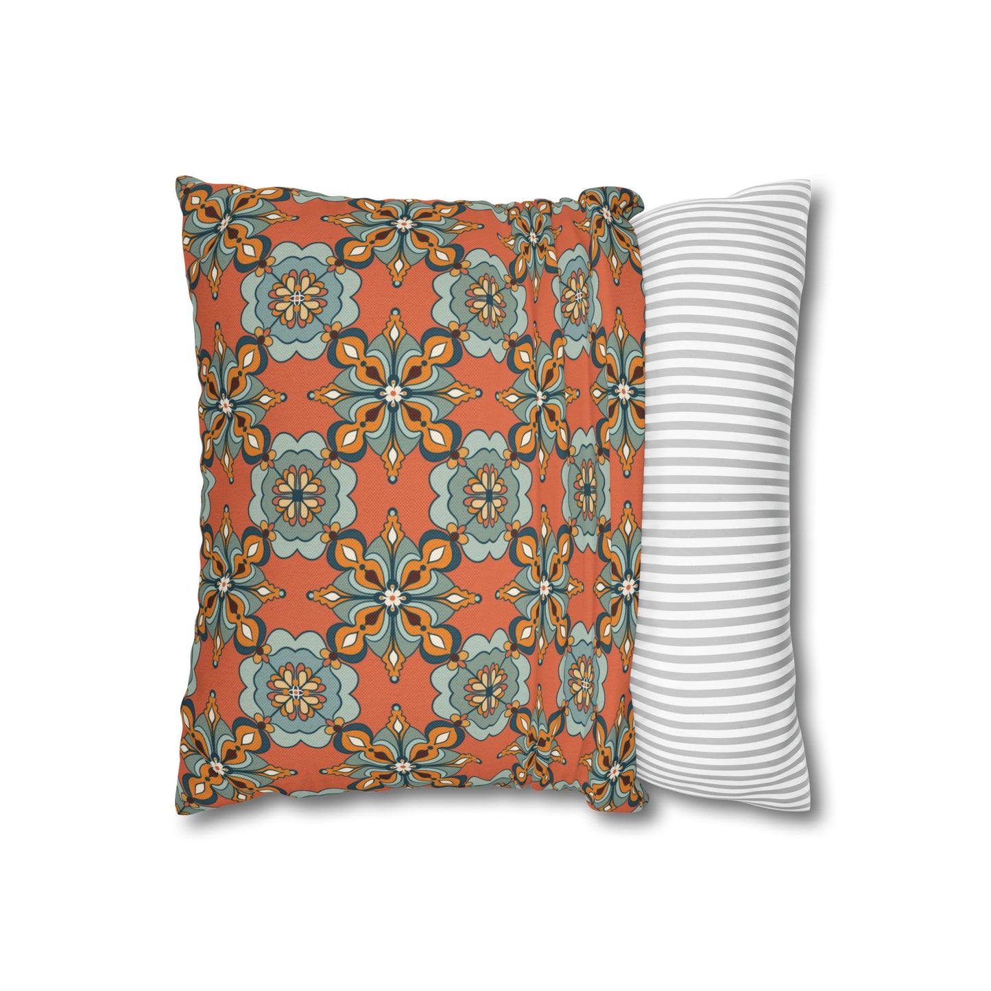 Moroccan Tile Cushion Cover Terracotta Sage Heritage Geometric Pattern Hand-Drawn North African Decor