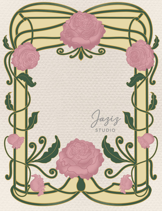 Art Nouveau Rose Frame Printable | Vintage Floral Border Digital Download