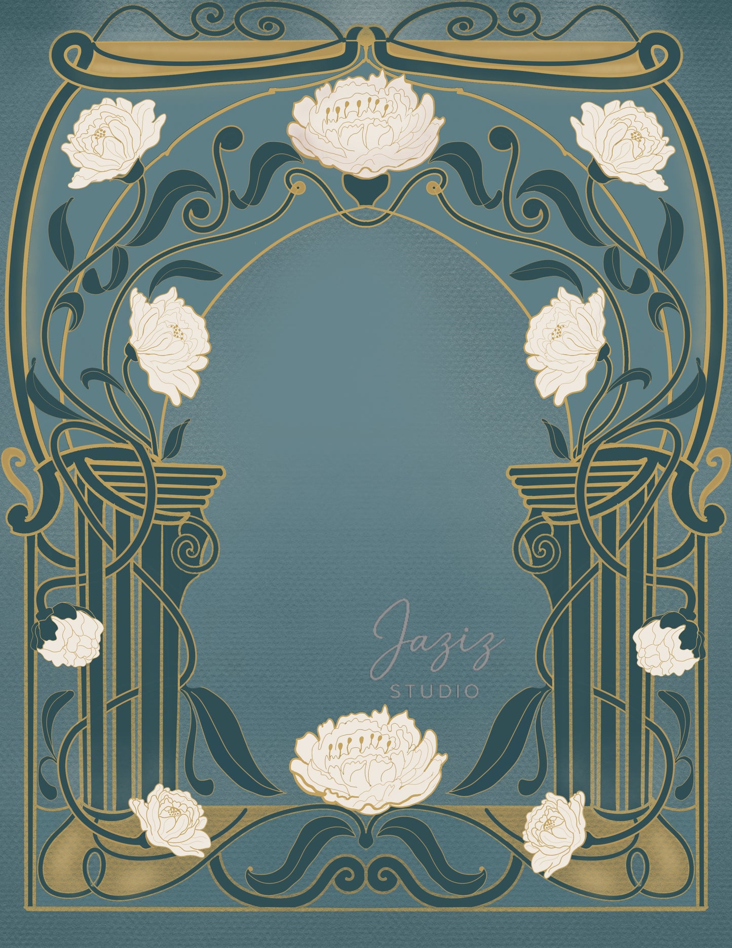 Art Nouveau Floral Arch Frame – Printable Wall Art (US Letter)