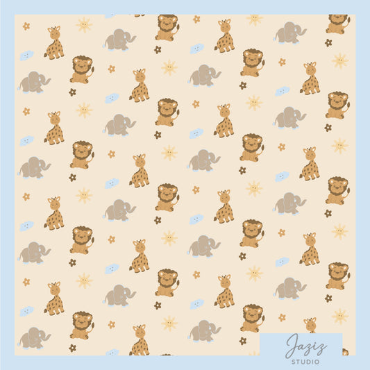 Soft Safari Nursery Pattern Bundle – 4 Seamless Designs (Digital Download)