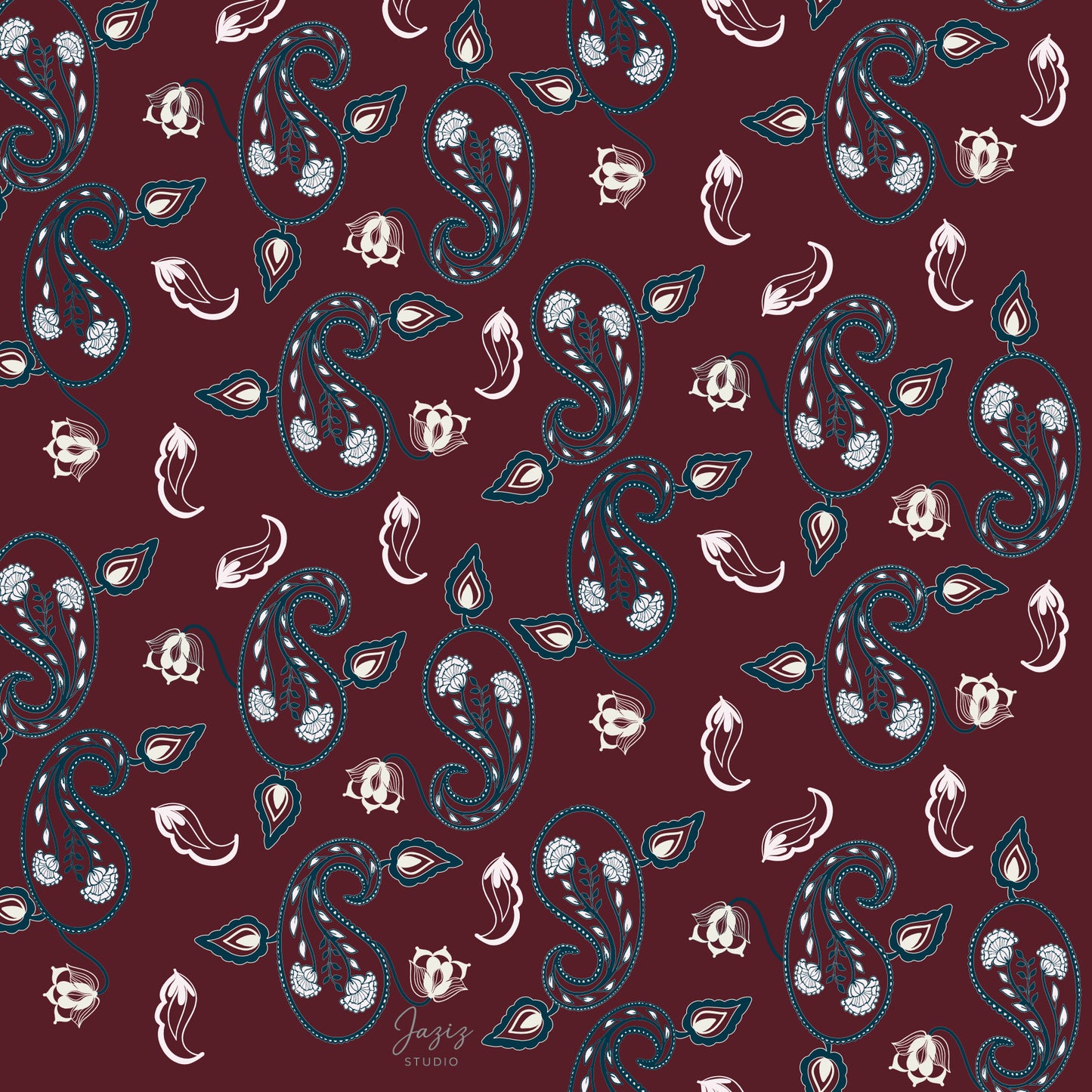 Paisley Bloom – Burgundy & Teal Seamless Paisley Pattern