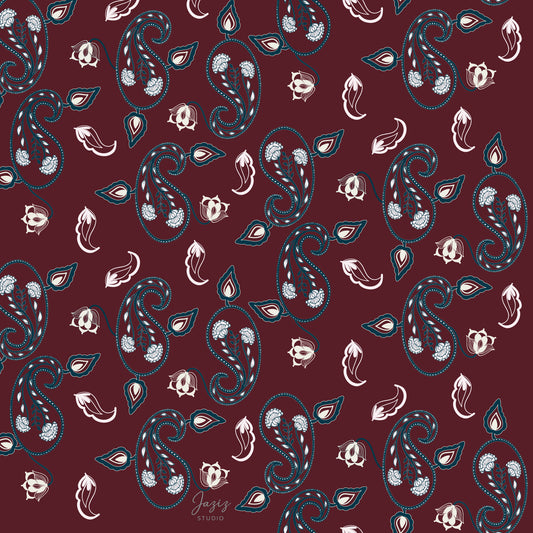 Paisley Bloom – Burgundy & Teal Seamless Paisley Pattern