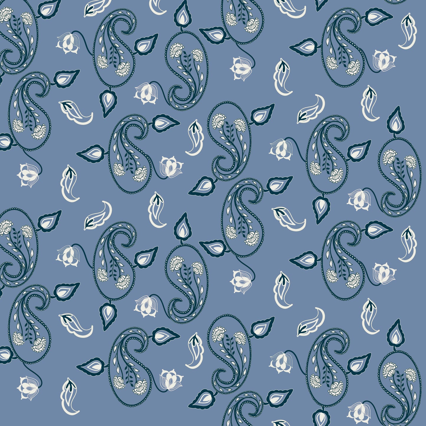 Paisley Bloom – Dusty Blue & Teal Seamless Pattern