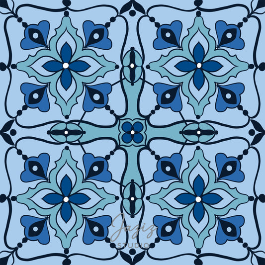 Moroccan Zellige Tile Pattern — Digital Download | Blue Teal Navy Geometric Print File