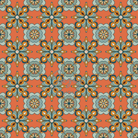 Moroccan zellige tile pattern digital art print in terracotta and sage — hand-drawn geometric wall art, instant download 300 DPI