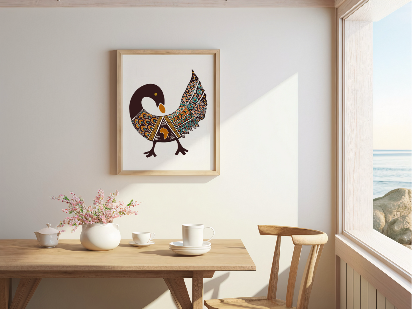 Framed Art Print — Sankofa Bird African Heritage Wall Art | Original Hand-Drawn Design